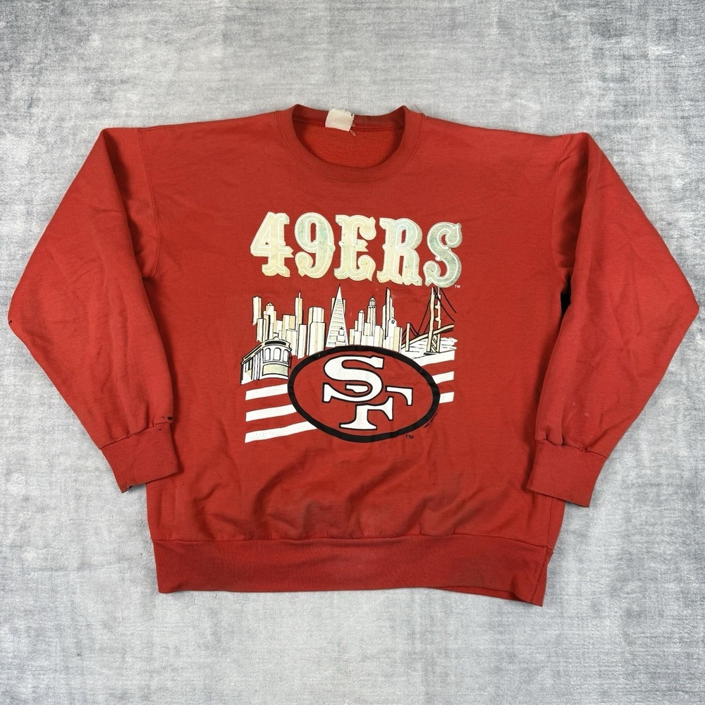 San Francisco 49ers Sweatshirt Mens Large Red Vintage 90s Skyline Crewneck NFL
